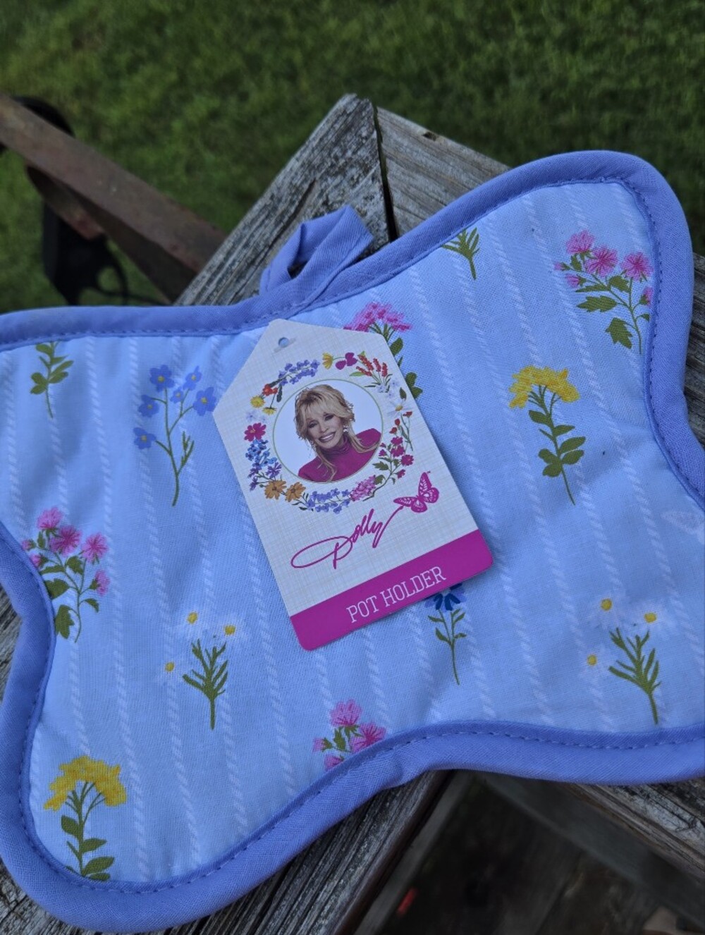Dollcake Light Blue Floral Kids Pot Holder with Yellow & Pink Accents